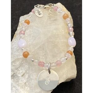 Baroni PBK "J" Monogram Coin Rose Quartz Bracelet 6.5'' Sterling 925 Silver 6g‎